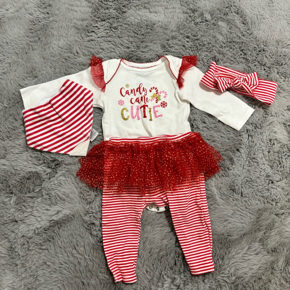 Monkey bars candy cane cutie matching set 6-9 months
